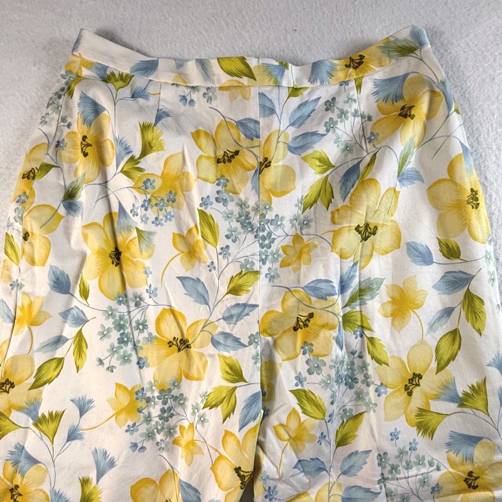 Charter Club Floral Cropped Pants Womens 10 Cotton Blend Yellow Blue White